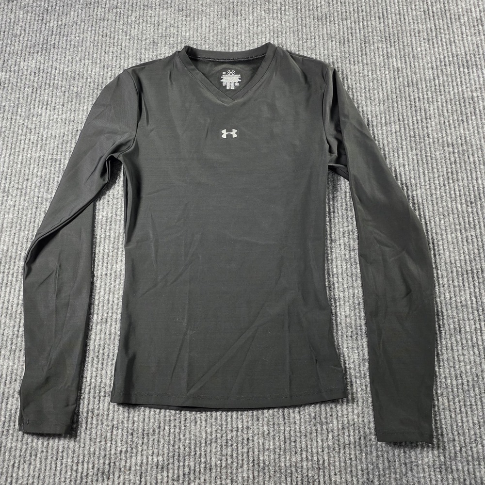 Under Armour Womens HeatGear Long Sleeve Compression Shirt Black V-Neck Small